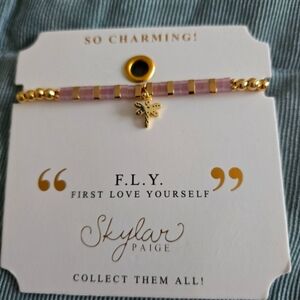 SKYLAR PAIGE BRACELET F.L.Y. FIRST LOVE YOURSELF ELASTIC BEADED DRAGONFLY NEW